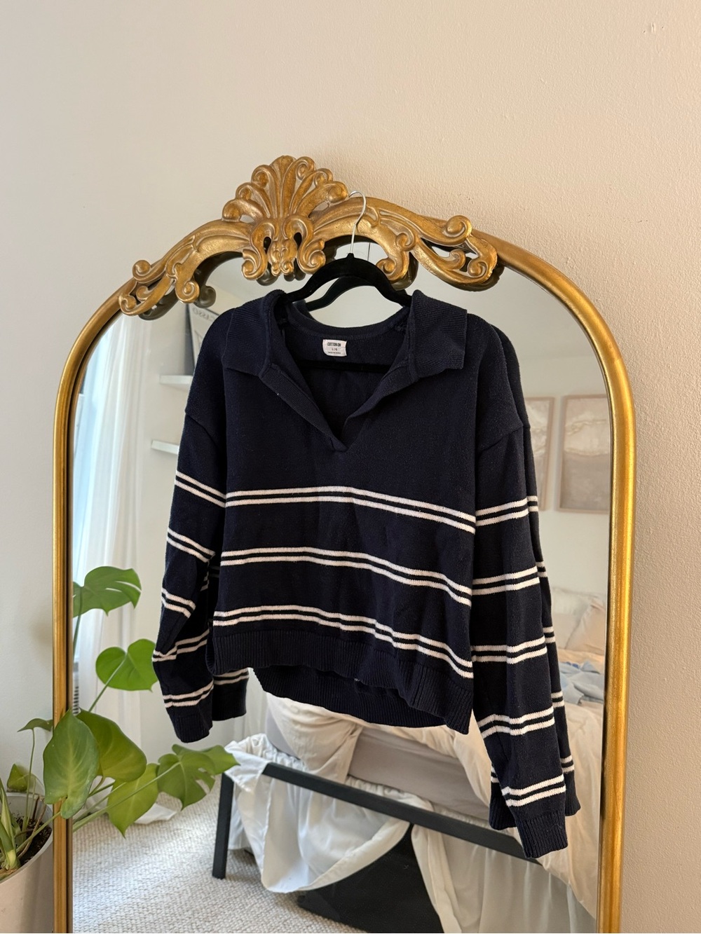 Cotton On Navy & White Striped Collared Sweater